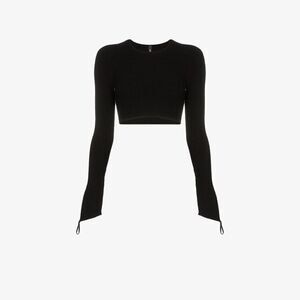 Adam Selman Sport Crop Top Womens Medium Black Carbon38 Rib Knit Crewneck
